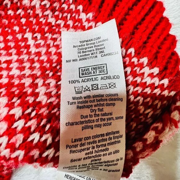 Topman Womens Red and Black Fair Isle Sleigh My Name Christmas Sweater Large - Picture 5 of 6